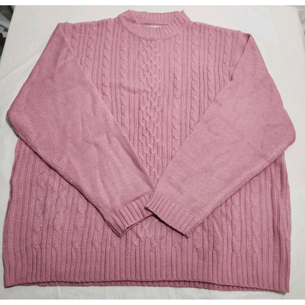 Haband‎ Womens Vintage Cable Knit Pullover Long Sleeve Sweater Size 3X Pink